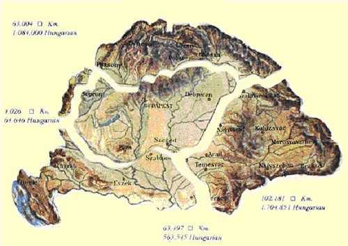 The map shows how the Trianon Peace Treaty cut off two-thirds of Hungary&#x27;s territories